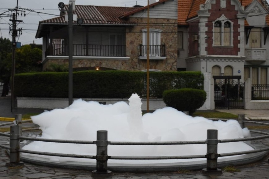 Otra vez apareció espuma en las fuentes de la Costanera. Crédito: Flavio Raina