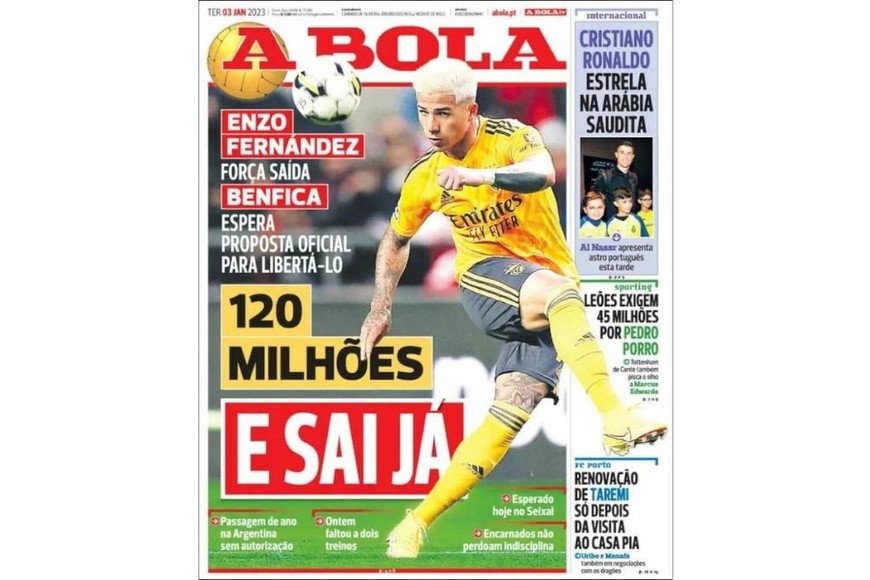 La portada del diario A Bola en Portugal.