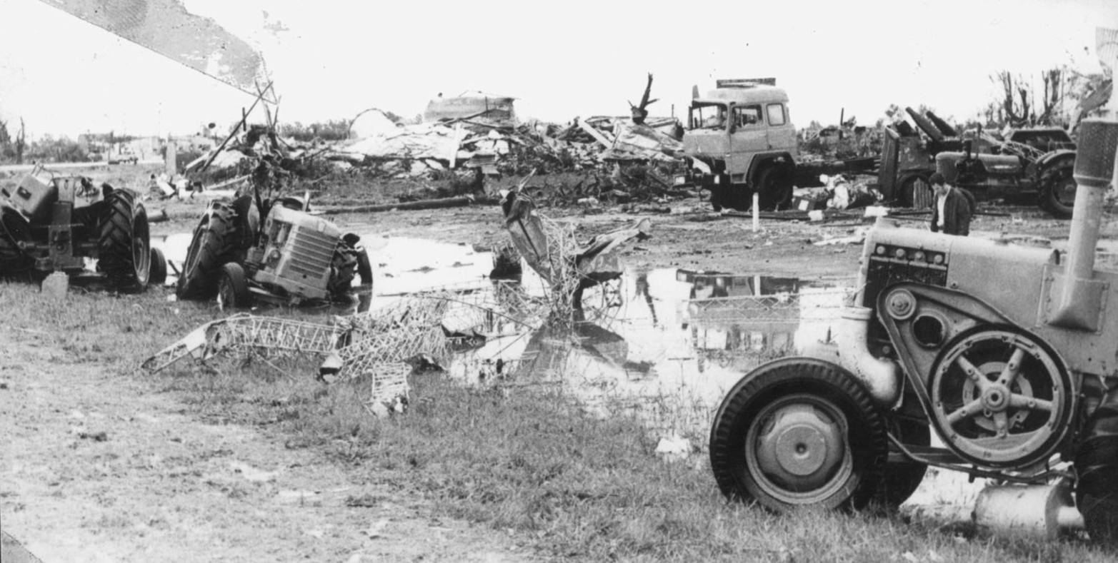 Los destrozos del tornado de San Justo en 1973. Crédito: El Litoral