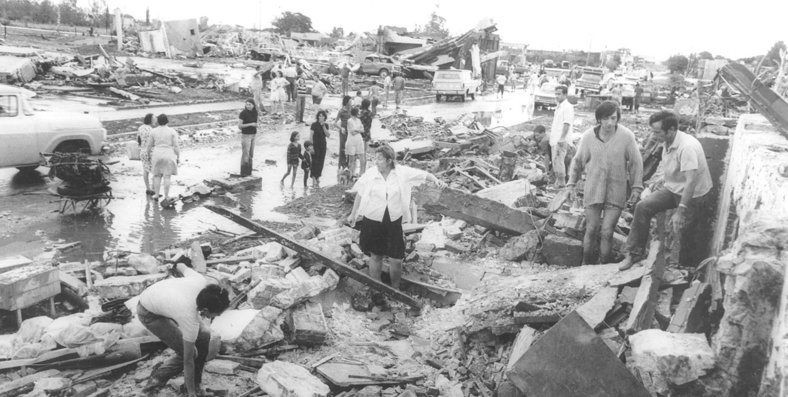 Los destrozos del tornado de San Justo en 1973. Crédito: El Litoral