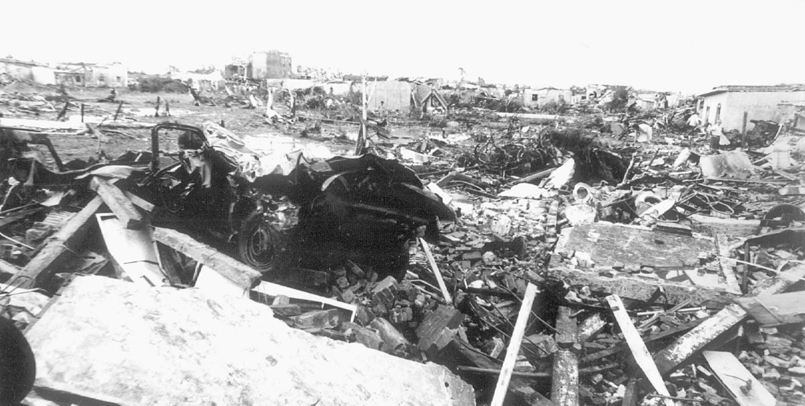 Los destrozos del tornado de San Justo en 1973. Crédito: El Litoral