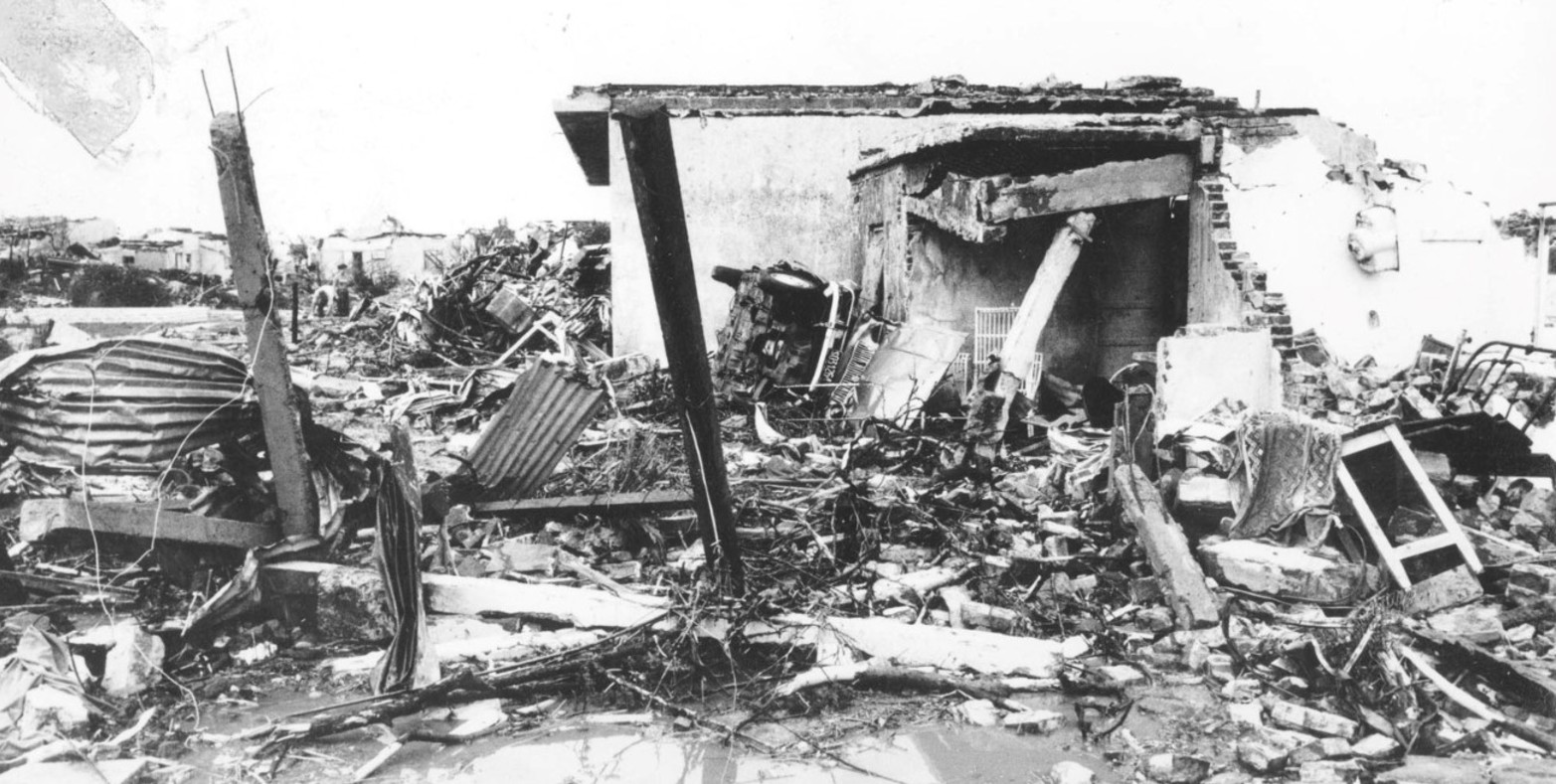 Los destrozos del tornado de San Justo en 1973. Crédito: El Litoral