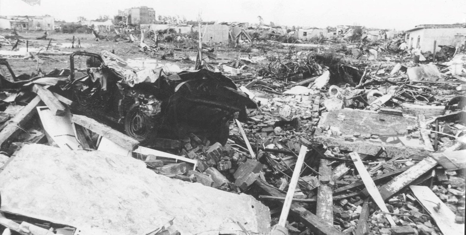Los destrozos del tornado de San Justo en 1973. Crédito: El Litoral