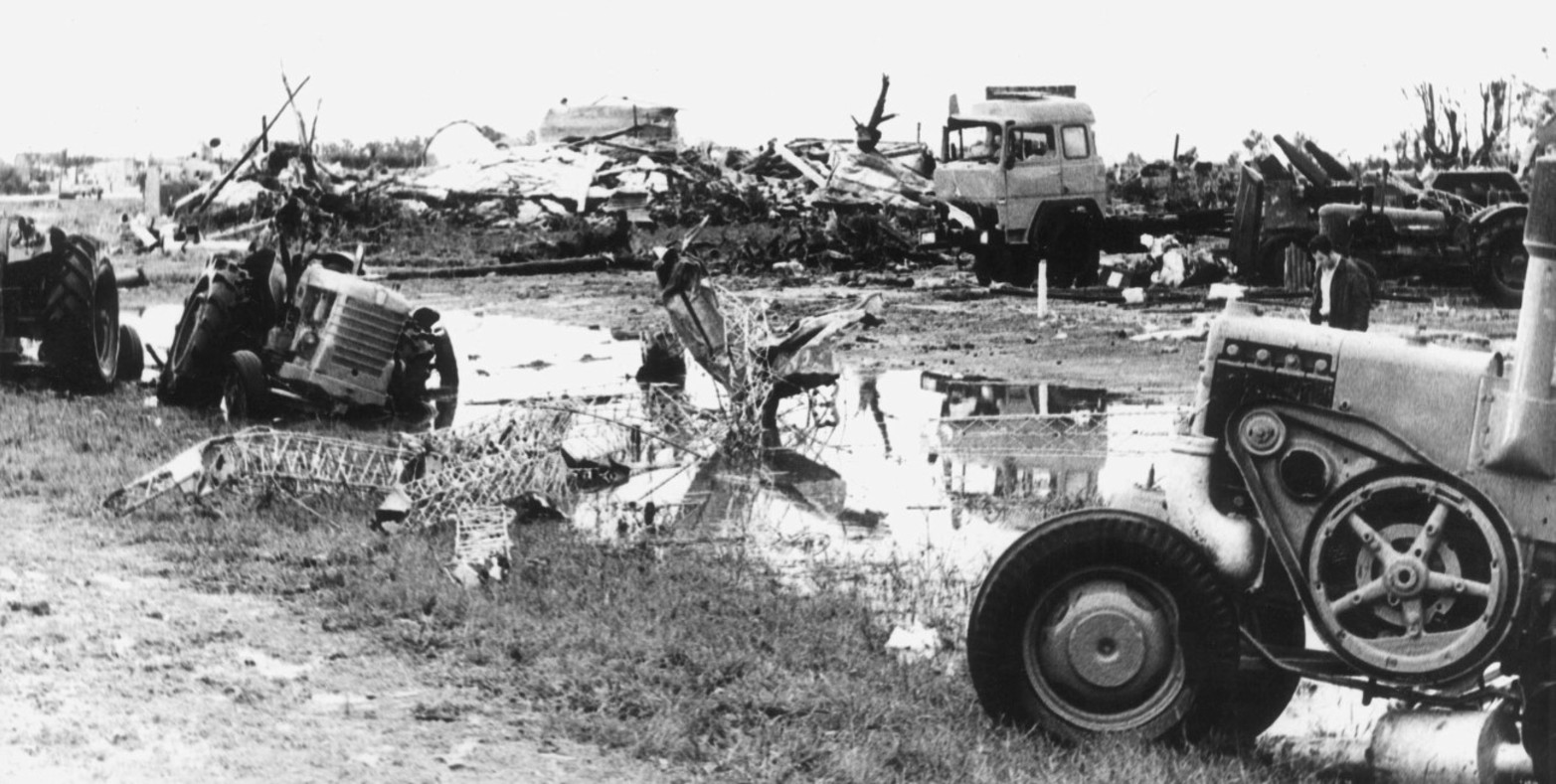 Los destrozos del tornado de San Justo en 1973. Crédito: El Litoral