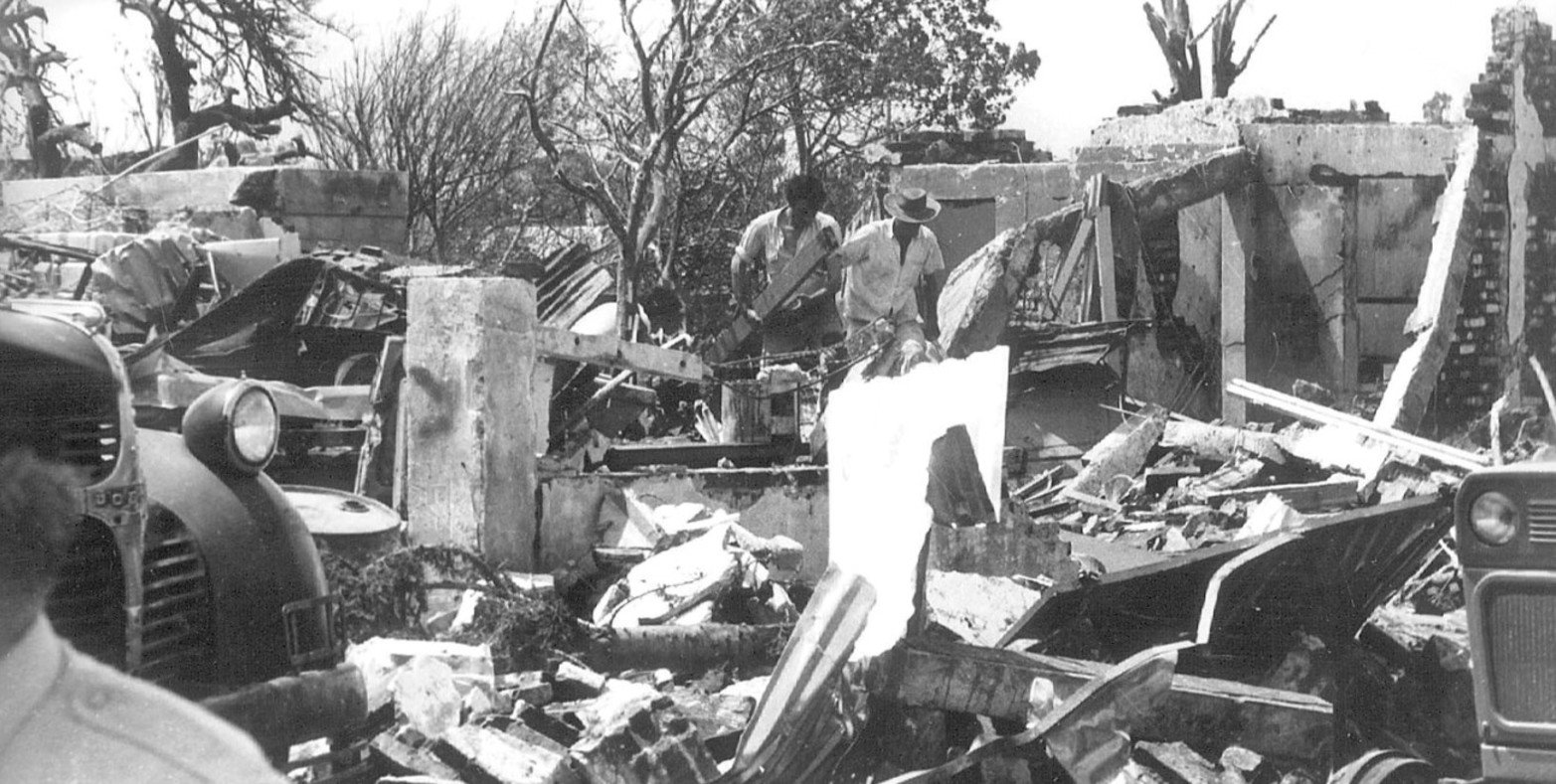 Los destrozos del tornado de San Justo en 1973. Crédito: El Litoral