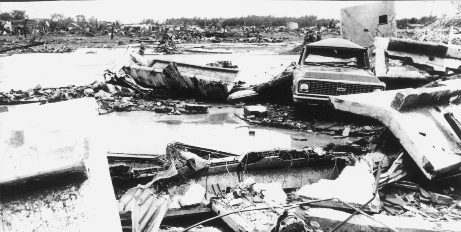 Los destrozos del tornado de San Justo en 1973. Crédito: El Litoral