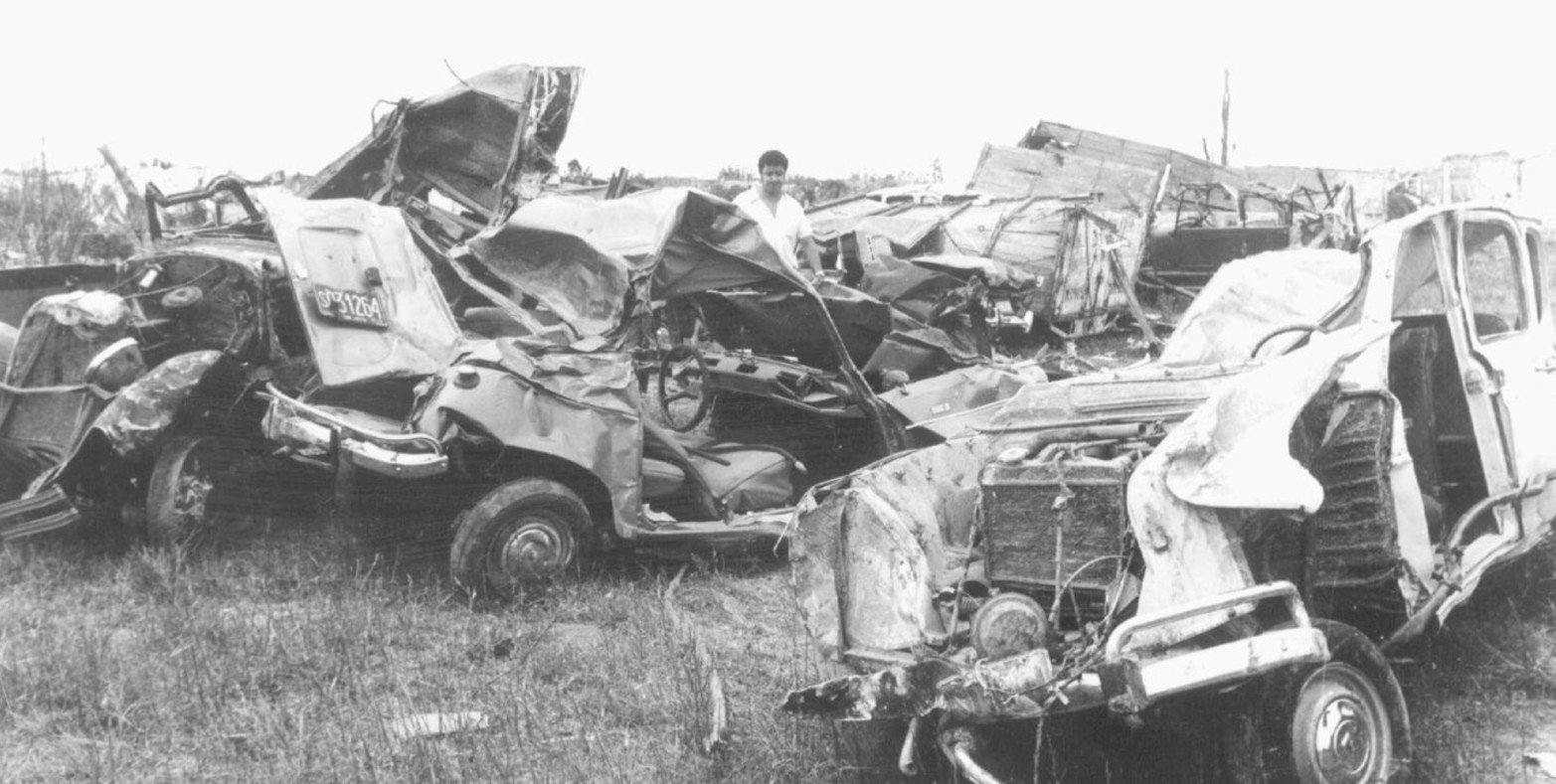 Los destrozos del tornado de San Justo en 1973. Crédito: El Litoral