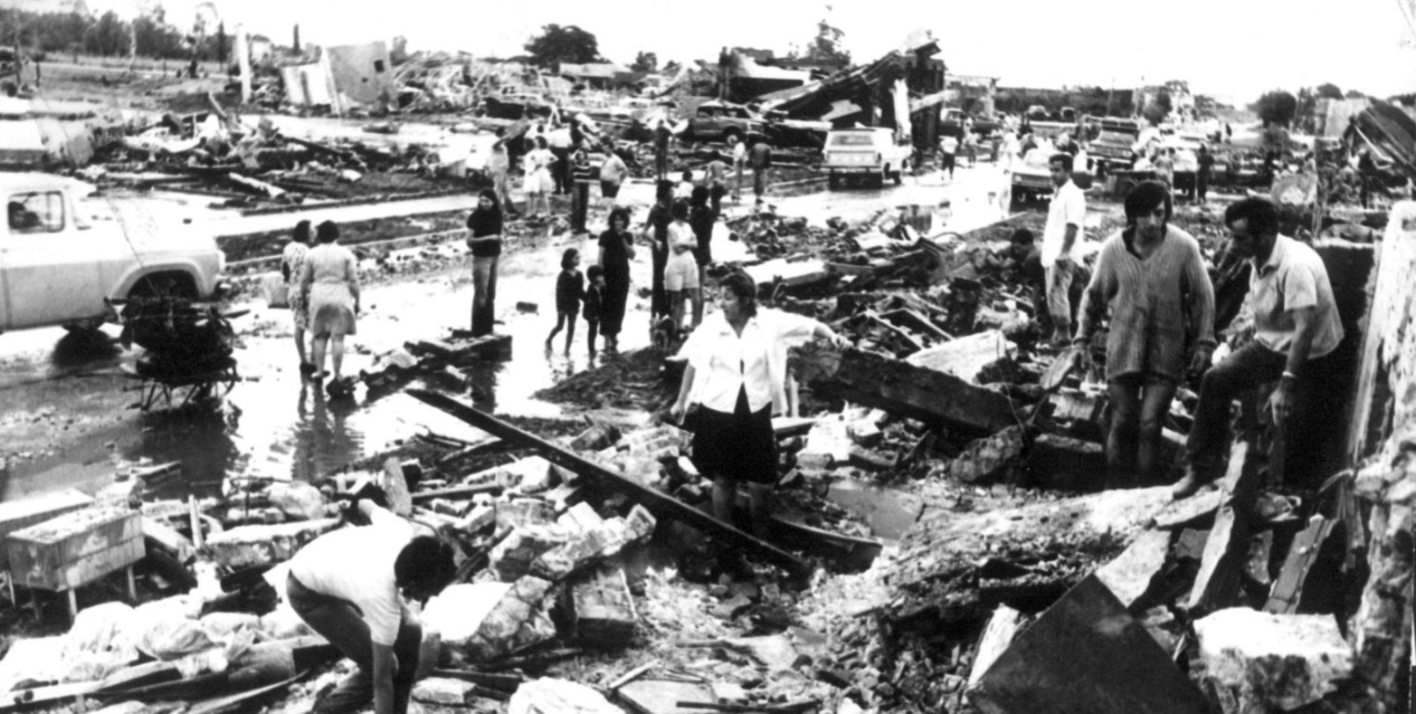 Los destrozos del tornado de San Justo en 1973. Crédito: El Litoral