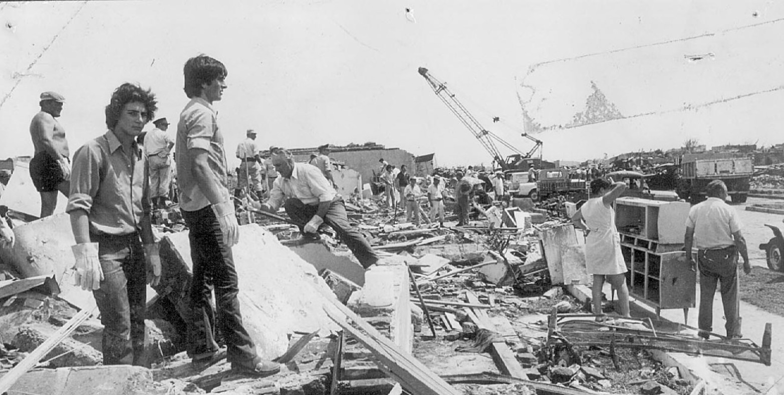 Los destrozos del tornado de San Justo en 1973. Crédito: El Litoral