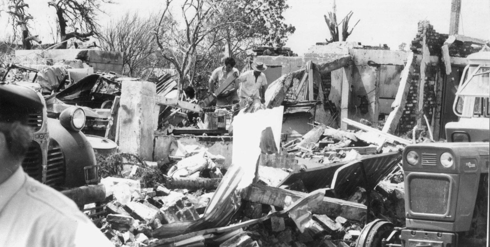 Los destrozos del tornado de San Justo en 1973. Crédito: El Litoral