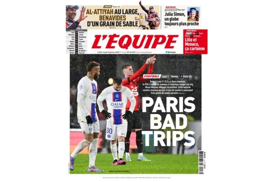 Tapa del diario L' Equipe con Messi y Neymar. Crédito: L' Equipe.