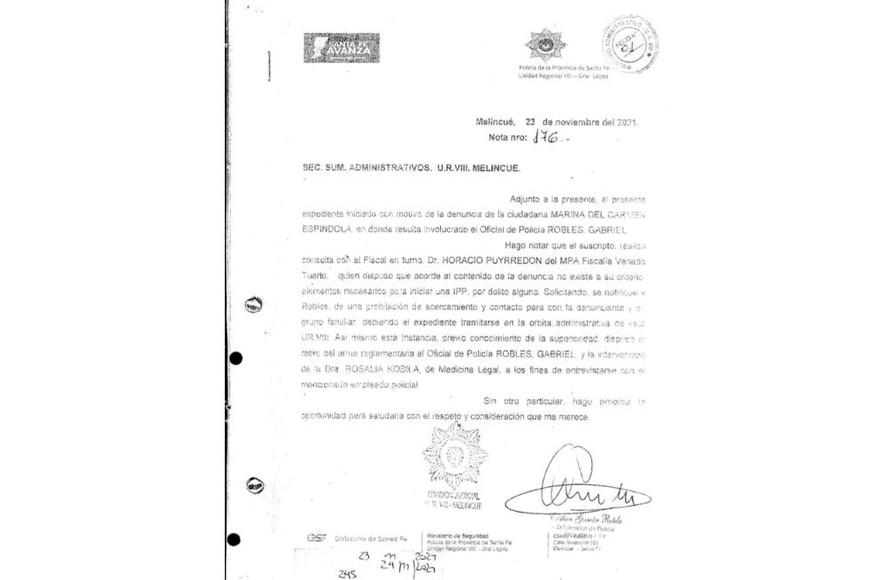 Documento oficial donde el fiscal Puyrredón solicita que le quiten el arma reglamentaria al femicida.