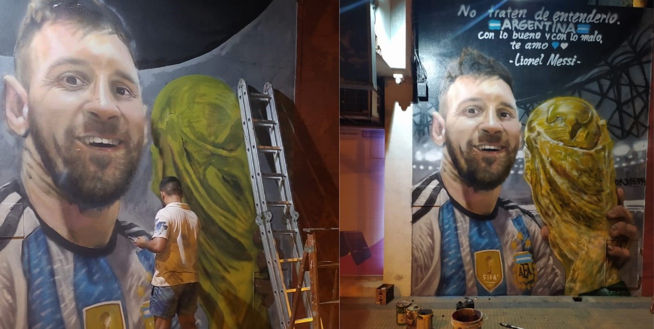 Furor por Messi y el Mundial: presentaron un espectacular mural en Venado Tuerto
