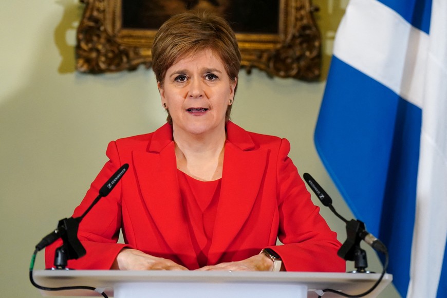 Nicola Sturgeon speaking during a press conference at Bute House in Edinburgh where she announced she will stand down as First Minister of Scotland, February 15, 2023. Jane Barlow/Pool via REUTERS
