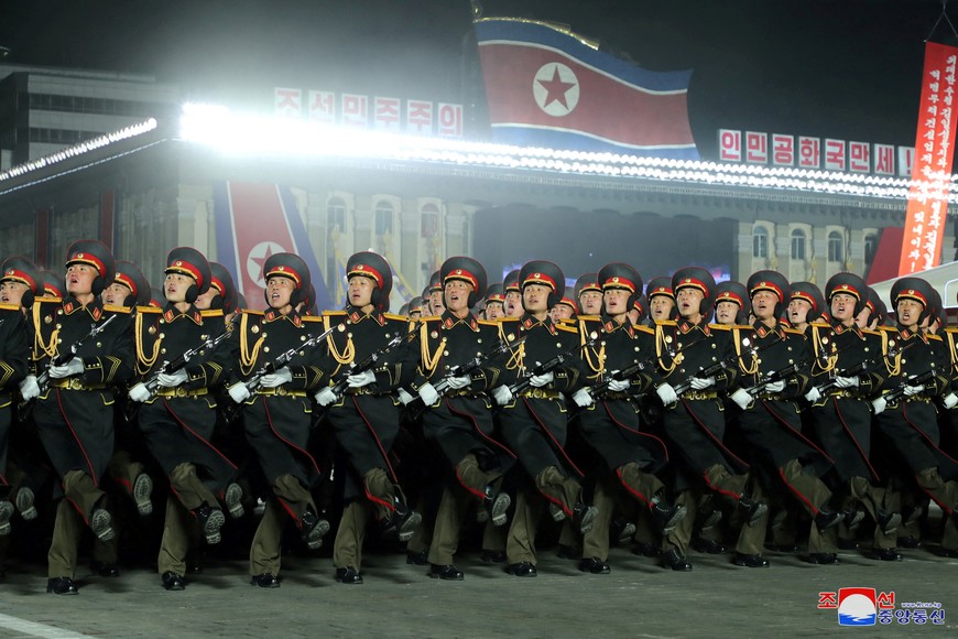 FILE PHOTO: Troops take part in a military parade to mark the 75th founding anniversary of North Korea's army, in Pyongyang, North Korea February 8, 2023, in this photo released by North Korea's Korean Central News Agency (KCNA).   KCNA via REUTERS    ATTENTION EDITORS - THIS IMAGE WAS PROVIDED BY A THIRD PARTY. REUTERS IS UNABLE TO INDEPENDENTLY VERIFY THIS IMAGE. NO THIRD PARTY SALES. SOUTH KOREA OUT. NO COMMERCIAL OR EDITORIAL SALES IN SOUTH KOREA./File Photo