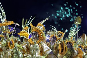 Revellers from Mocidade samba school perform during the first night of the carnival parade at the Sambadrome, in Rio de Janeiro, Brazil February 20, 2023. REUTERS/Ricardo Moraes   REFILE - CORRECTING DATE