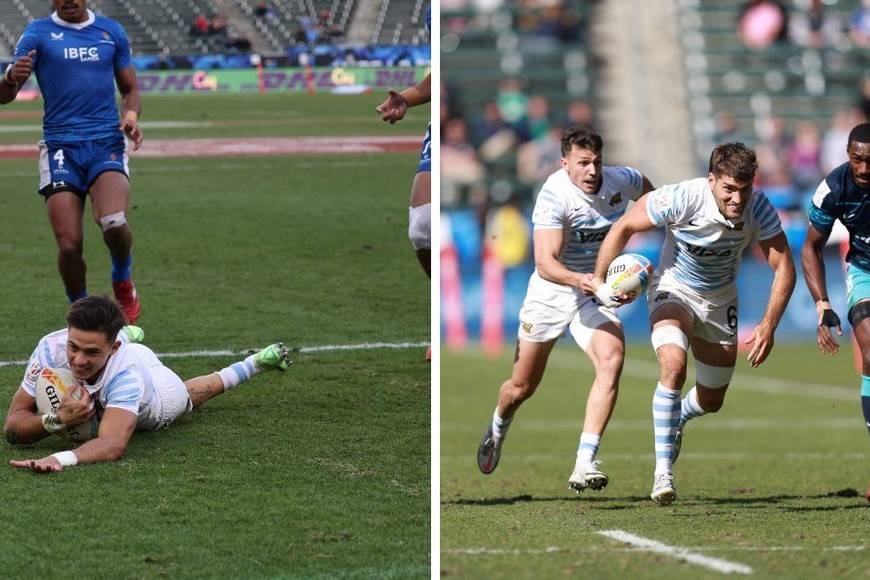 Tremendas victorias de Los Pumas 7's en cuartos y semi ante Samoa y Fiji respectivamente. Crédito: Prensa UAR.