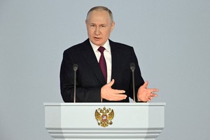 FILE PHOTO: Russian President Vladimir Putin delivers his annual address to the Federal Assembly in Moscow, Russia February 21, 2023. Sputnik/Pavel Bednyakov/Kremlin via REUTERS ATTENTION EDITORS - THIS IMAGE WAS PROVIDED BY A THIRD PARTY./File Photo