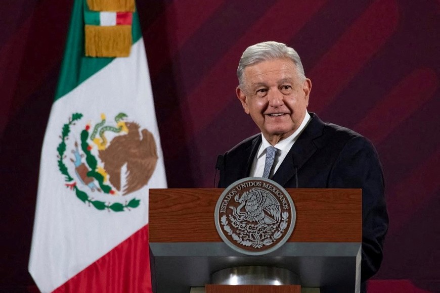 Mexico's President Andres Manuel Lopez Obrador speaks during a news conference where he mentioned that electric vehicle maker Tesla will build a major new plant in the northern Mexico, at the National Palace in Mexico City, Mexico February 28, 2023. Mexico's Presidency/Handout via REUTERS ATTENTION EDITORS - THIS IMAGE WAS PROVIDED BY A THIRD PARTY. NO RESALES. NO ARCHIVES