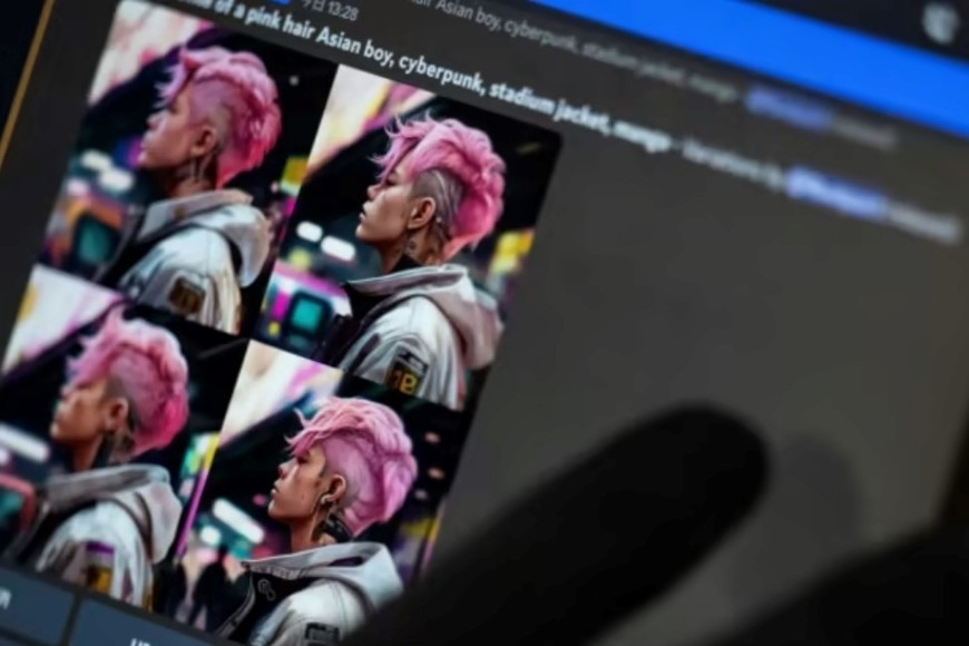 Rootport utilizando la herramienta Midjourney y estableciendo los comandos "pelo rosado" y "niño asiático", entre otras, para el diseño del héroe.