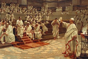 “Cicerón enfrenta a Catilina ante el Senado”, de Hans Schmidt. Foto: Archivo