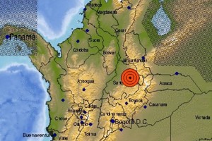 El terremoto tuvo epicentro en el municipio de Los Santos, en el departamento de Santander, y ocurrió a las 4.18 locales. Crédito: Twitter (Servicio Geológico Colobmia)