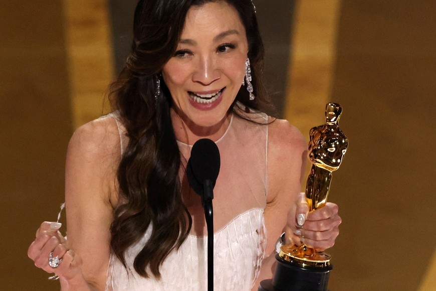 Michelle Yeoh accepts the Oscar for Best Actress for "Everything Everywhere All at Once" during the Oscars show at the 95th Academy Awards in Hollywood, Los Angeles, California, U.S., March 12, 2023. REUTERS/Carlos Barria     TPX IMAGES OF THE DAY