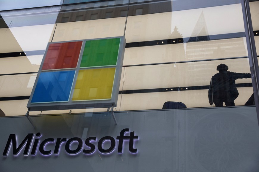 A man stands inside the Microsoft Experience Center in New York City, U.S., January 18, 2023.  REUTERS/Shannon Stapleton
