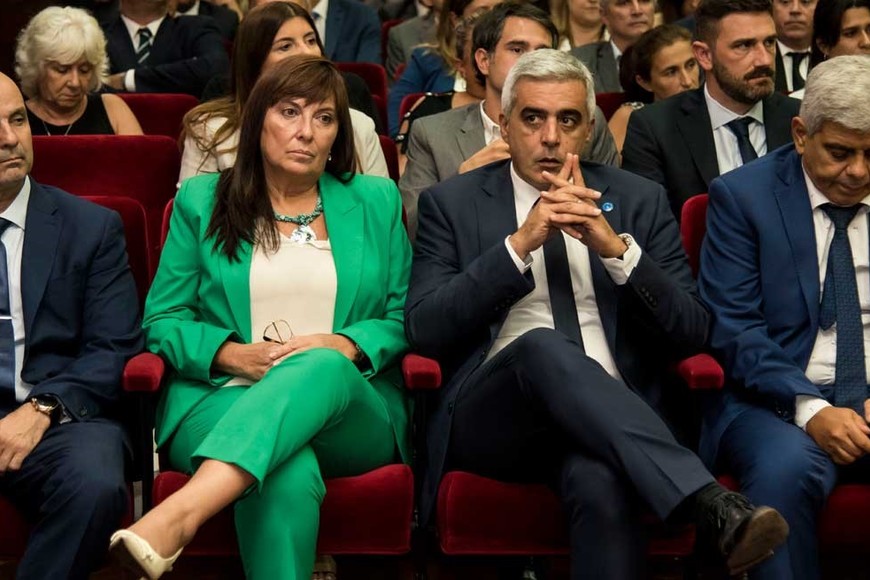 "No hemos tenido indicios ni comunicaciones sobre bajas de los integrantes de la terna", aclaró la ministra Celia Arena (en la foto, asiento de por medio con el actual fiscal, Jorge Baclini, en la inauguración del Año Judicial). Crédito: Marcelo Manera
