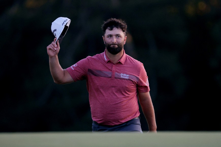 Golf - The Masters - Augusta National Golf Club - Augusta, Georgia, U.S. - April 9, 2023
Spain's Jon Rahm walks onto the 18th hole green during the final round REUTERS/Brian Snyder