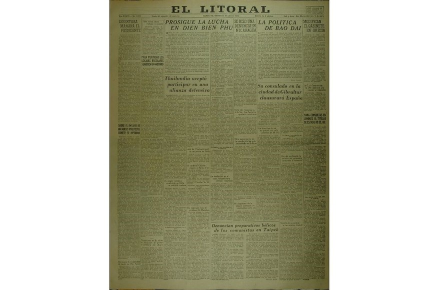 La tapa de El Litoral del 11 de abril de 1954.