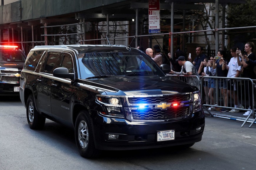 Former U.S. President Donald Trump on his way to give a deposition to New York Attorney General Letitia James who sued Trump and his Trump Organization, in New York City, U.S., April 13, 2023. REUTERS/Brendan McDermid