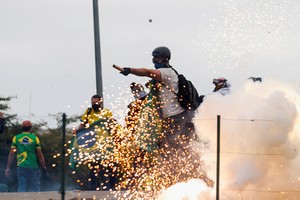 Supporters of Brazil's former President Jair Bolsonaro demonstrate against President Luiz Inacio Lula da Silva, outside Brazil’s National Congress in Brasilia, Brazil, January 8, 2023. REUTERS/Adriano Machado