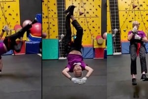 El nutricionista se mostró colgado de un arnés bailando al ritmo de la nueva canción de Lali. Crédito: Captura de pantalla.