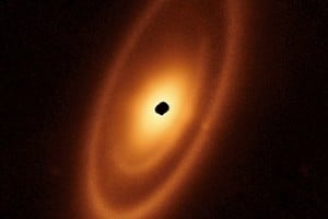 Disco de escombros de polvo que rodea a la joven estrella Fomalhaut fue obtenida con el instrumento de infrarrojo medio (MIRI) de Webb. Crédito: NASA