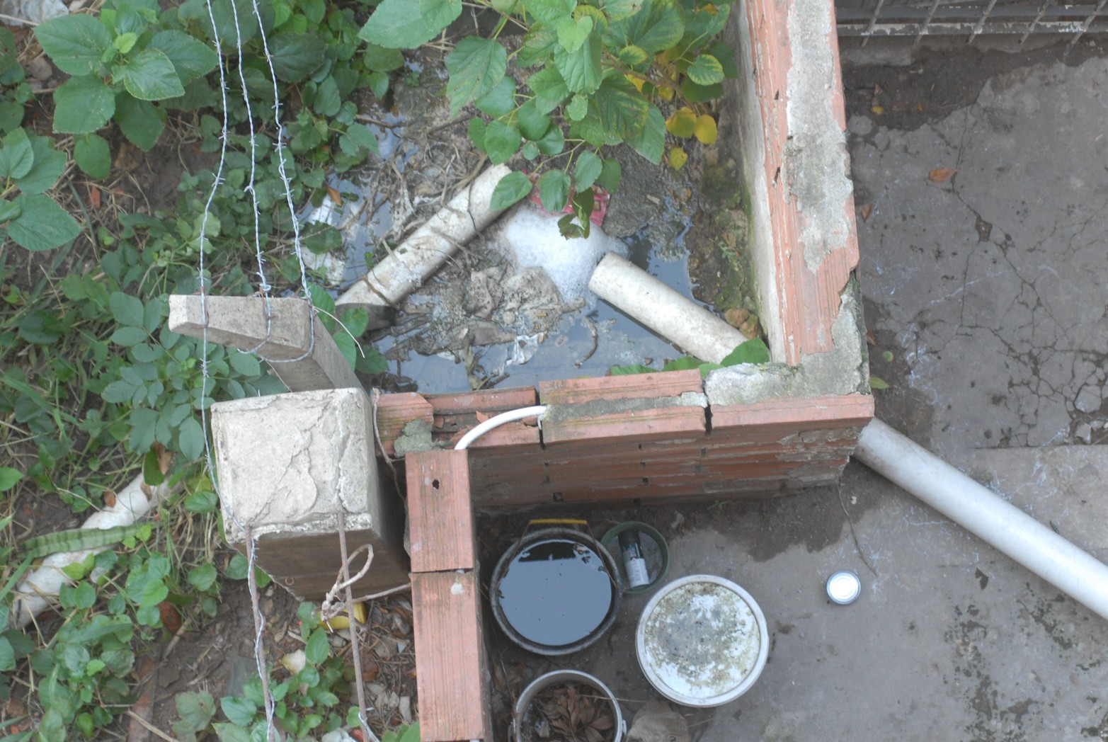 Cañerías de aguas sucias caen a solo metros de la base de la estructura del edificio.