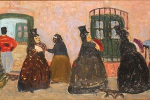 “Salida de misa”, óleo sobre cartón. Foto: Museo Nacional de Bellas Artes