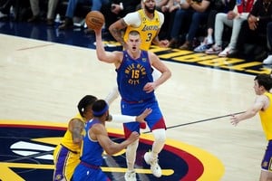 May 16, 2023; Denver, Colorado, USA; Denver Nuggets center Nikola Jokic (15) passes in the second quarter against the Los Angeles Lakers during game one of the Western Conference Finals for the 2023 NBA playoffs at Ball Arena. Mandatory Credit: Ron Chenoy-USA TODAY Sports