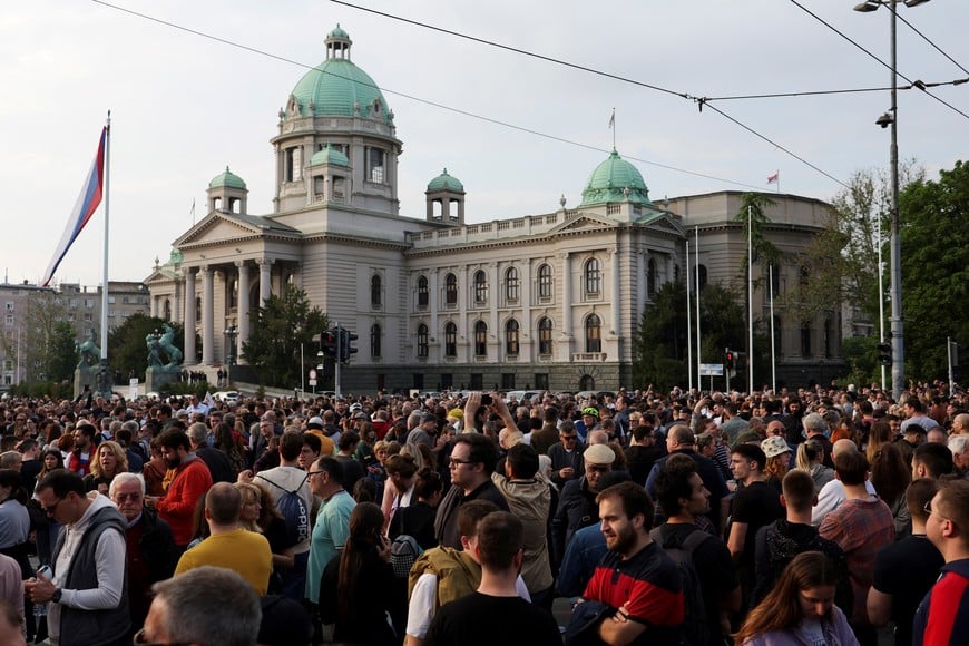 Serbia's main opposition parties protest against violence and in reaction to the two mass shootings in the same week, that have shaken the country, in Belgrade, Serbia, May 19, 2023. REUTERS/Marko Djurica