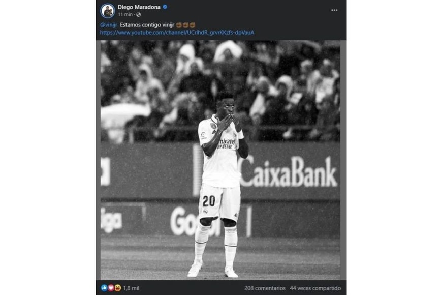 Publicaron un mensaje de aliento para el brasileño Vinicius Jr,