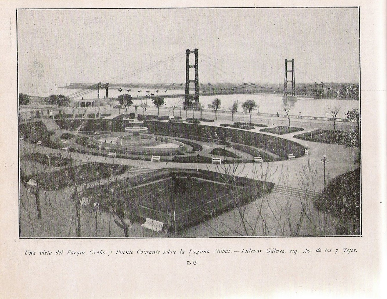Así quedó el puente Colgante de fondo y el Parque Oroño. Allí se puede divisar la fuente de la Cordialidad.