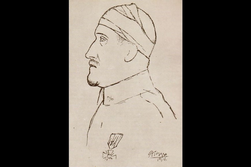 Apollinaire, retratado por Picasso. Se reponía de heridas recibidas en las trincheras, cuando se contagió gripe española y murió. Foto: Archivo