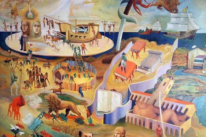 Fragmento del cuadro "San Martín, Rosas, Perón, de Alfredo Bettanin