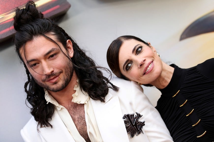 Ezra Miller and Maribel Verdu attend the world premiere of "The Flash", in Hollywood, Los Angeles, California, U.S., June 12, 2023.  REUTERS/Mike Blake