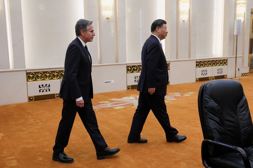 Antony Blinken y Xi Jinping este lunes. Crédito: Leah Millis / Reuters