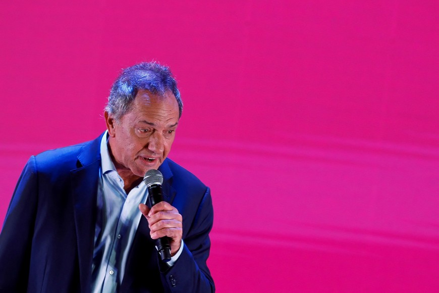 Argentina's ambassador to Brazil and former governor of the Argentine province of Buenos Aires, Daniel Scioli, speaks as he launches his pre-candidacy for the presidency of the country in the primary elections to be held in August, in Buenos Aires, Argentina, June 22, 2023. REUTERS/Agustin Marcarian