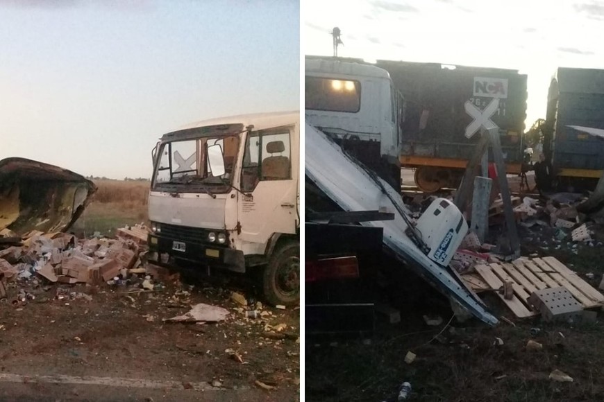 Así quedó el camión tras el impacto del tren.