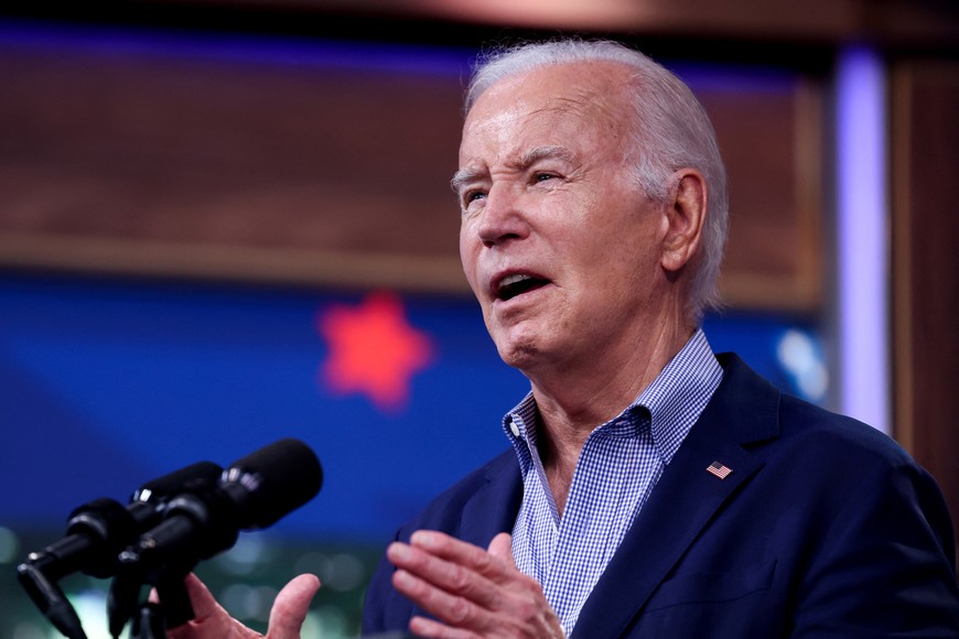 U.S. President Joe Biden speaks during an event with the National Education Association (NEA) at the Eisenhower Executive Office Building in Washington, U.S., July 4, 2023. REUTERS/Julia Nikhinson