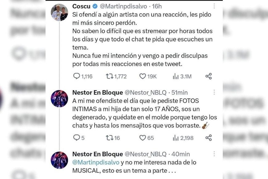 El cruce de tweets entre el cantante y el streamer.