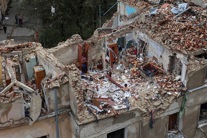 A view shows a residential building hit a day ago by a Russian missile strike, amid Russia's attack on Ukraine, in Lviv, Ukraine July 7, 2023. REUTERS/Roman Baluk